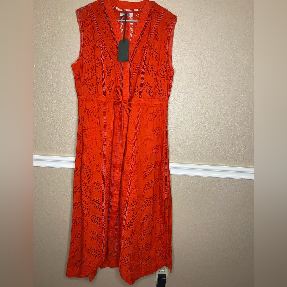 NWT $329 RETAIL AllSaints Tate Broderie Dress in Poppy Blaze Red size 8